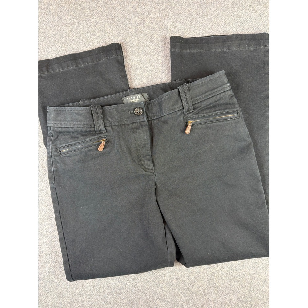 Talbots Pants Women 8P Black Bootcut Mid Rise Chino Cotton Blend Casual‎ Stretch